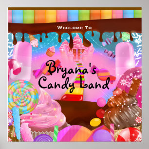 Póster Fantasía de Fiesta de tierras de caramelos Cumplea