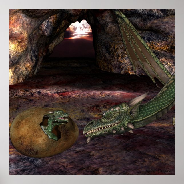 Póster Fantasía de KRW madre e hijo Dragón (Frente)