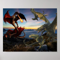 Fantasía de la batalla de los dragones rojos y ver
