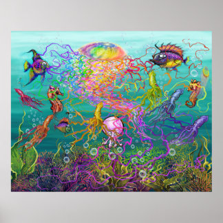 Póster Fantasía de la medusa arcoiris