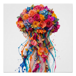 Póster Fantasía de Medusa Floral Vibrante con Tono que Go