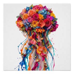 Póster Fantasía de Medusa Floral Vibrante con Tono que Go