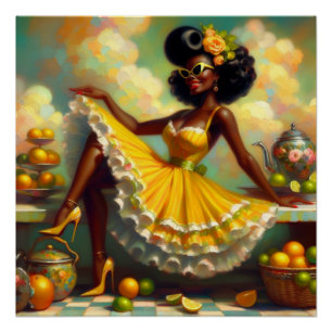 Póster Fantasia de Pin-Up Vintage Afroamericana Limón/Lim