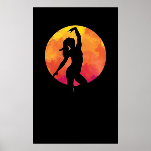 Póster Fantasía de una niña bailando ballet por la noche 