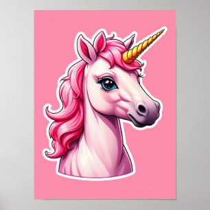 Póster Fantasía de Unicornio rosa
