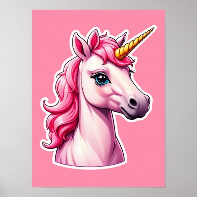 Póster Fantasía de Unicornio rosa (Frente)