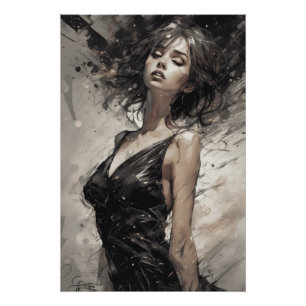 Póster Fantasía de vestimenta negra generada por IA LBD