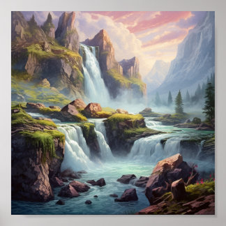 Póster Fantasía del poster de cascada