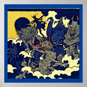 Póster Fantasía Demons - Woodcut 3