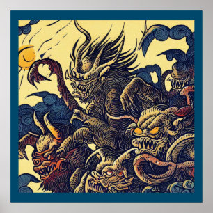 Póster Fantasía Demons - Woodcut 4