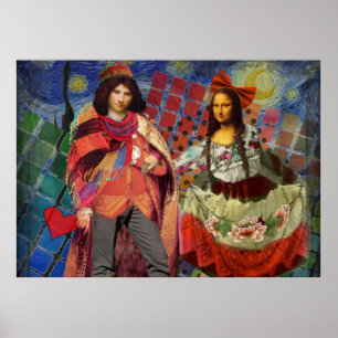 Póster Fantasía divertida Mona Lisa Pareja Whimsical