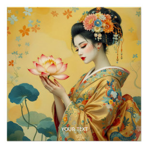 Póster Fantasía dulce flor Chica japonés