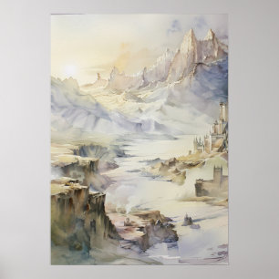 Póster Fantasía en la fortaleza acantilado frente al mar