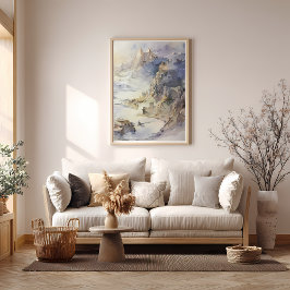 Póster Fantasía en la fortaleza acantilado frente al mar