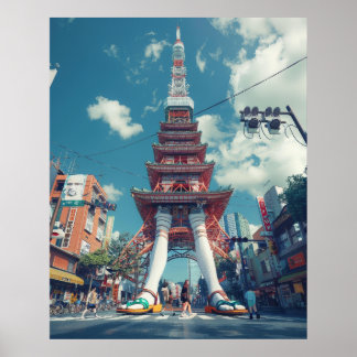 Póster Fantasía en la Torre de Tokio | Surreal Cityscape 
