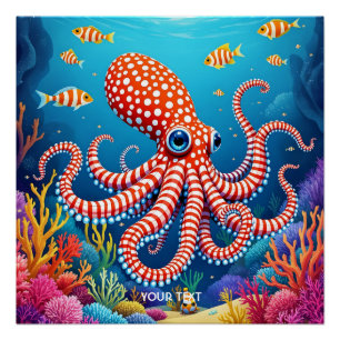 Póster Fantasía en mar de pulpo a cuadros