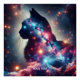Póster Fantasía espacio reducido gatos estrellas