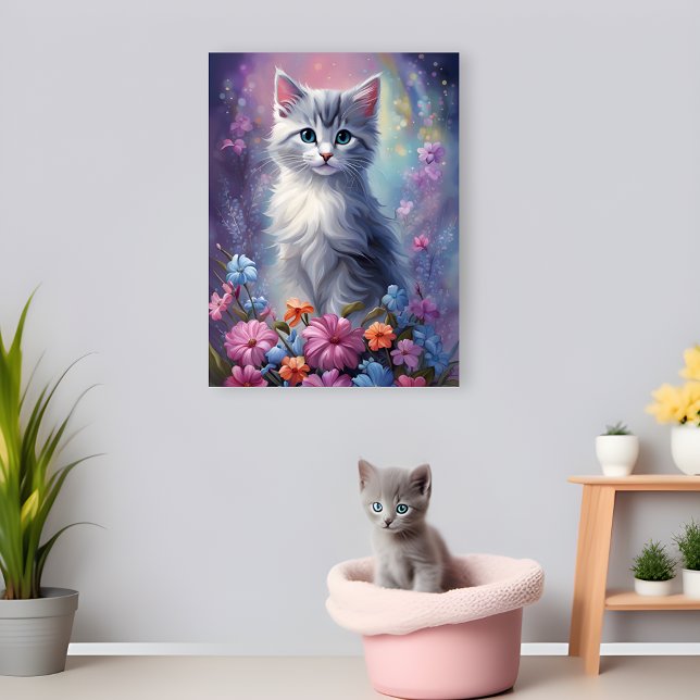 Póster Fantasía fantástica Jardín Poster de la guardería  (Purr-fectly Enchanting! 🌈🐾)