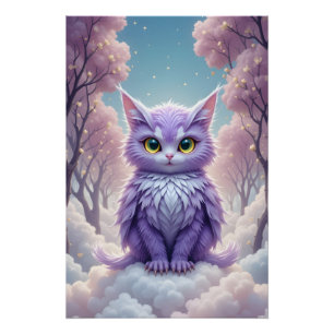 Póster Fantasía felina celeste