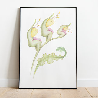 Póster Fantasía floral botánica caprichosa, acuarela