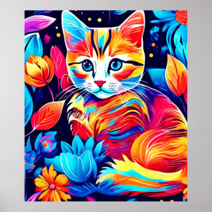 Póster Fantasía floral felina