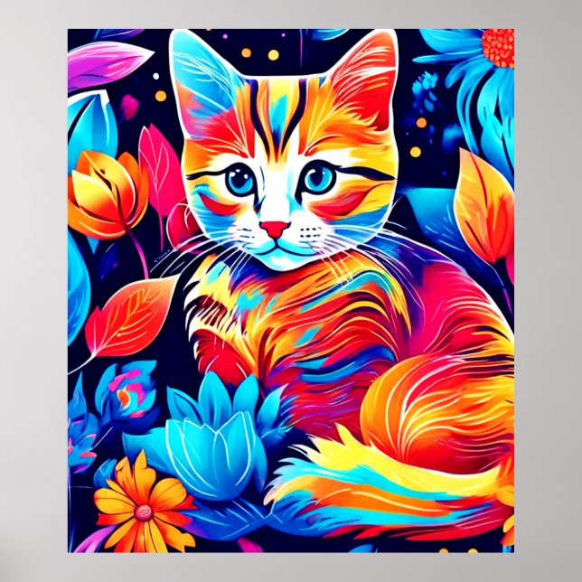 Póster Fantasía floral felina (Frente)