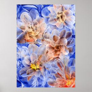 Póster Fantasía Floral Pintada a Mano - Floración Azul y