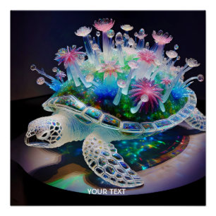 Póster Fantasía Flores de vidrio de tortuga dulce