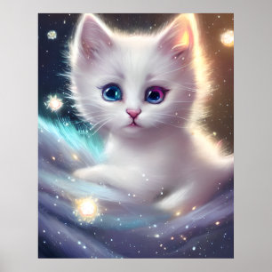Póster Fantasía Fluffy White Cat