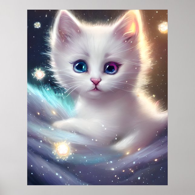 Póster Fantasía Fluffy White Cat (Frente)