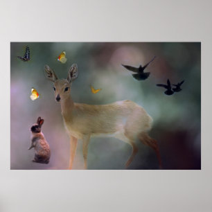 Póster Fantasía forestal de animales bebés