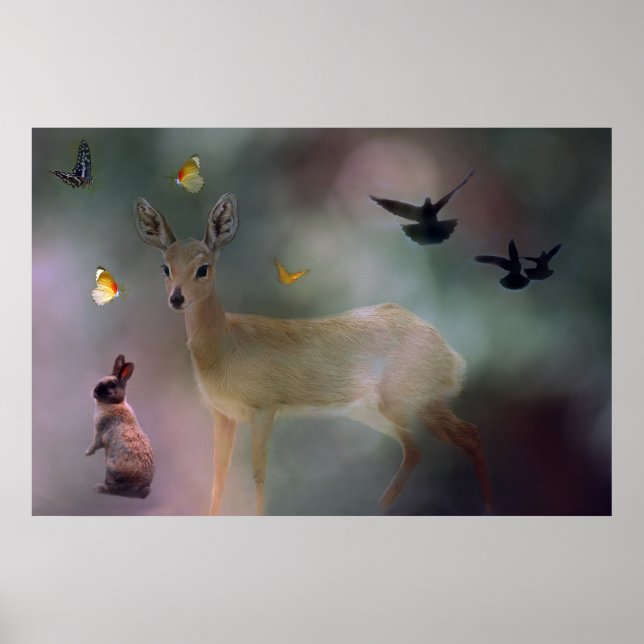 Póster Fantasía forestal de animales bebés (Frente)