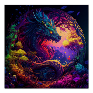 Póster Fantasía forestal encantada con el dragón místico