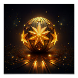 Póster Fantasía Fractal Esfera de Bronce Estrellas Dorada