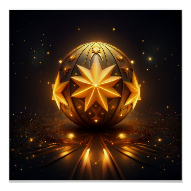 Póster Fantasía Fractal Esfera de Bronce Estrellas Dorada (Anverso)