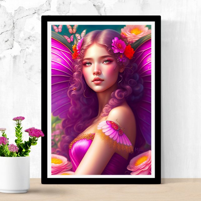 Póster Fantasía Fuchsia Flores de hadas y mariposas (Subido por el creador)