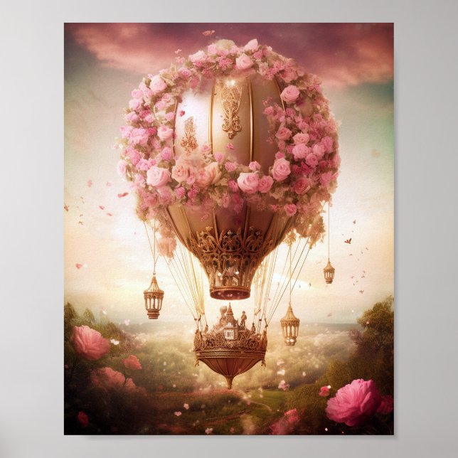 Póster Fantasía Globo de aire caliente Oro rosa (Frente)