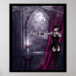 Póster Fantasía gótica chica en espeluznante habitación