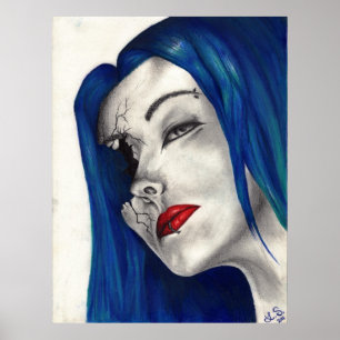 Póster Fantasia gótica hermosamente rota Chica de pelo az