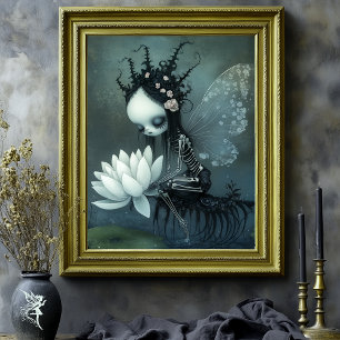 Póster Fantasía gótica oscura Skeleton Fairy Halloween Ar