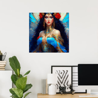 Póster Fantasia Hada de Agua Azul Sirena Princesa Rosa Ro