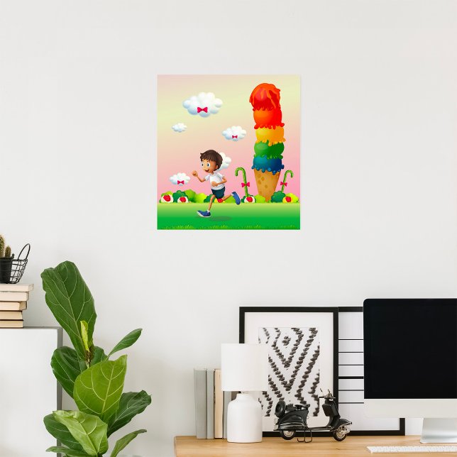 Póster Fantasía helado conejo con niño en carrera feliz (Subido por el creador)
