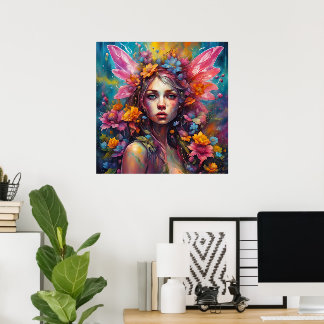 Póster Fantasia Hermosa Colorida Princesa Flor Hada 