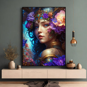 Póster Fantasía Hermosa Flor Púrpura