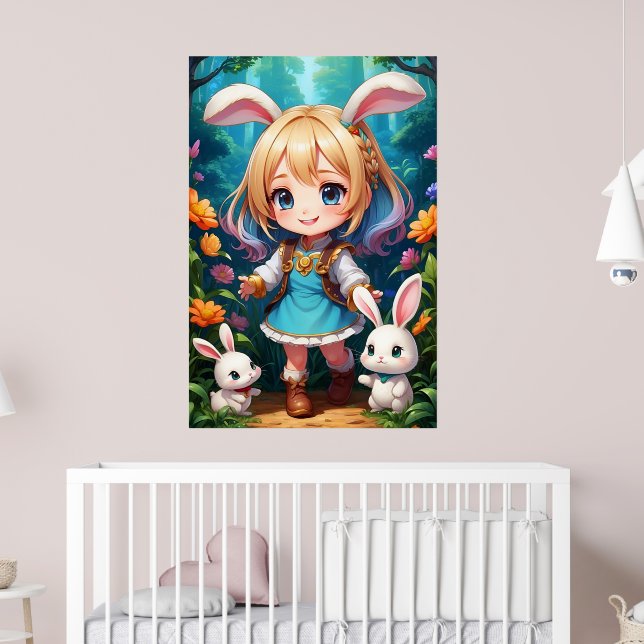 Póster Fantasía Hermoso Conejo Chica Cute (Guardería 2)
