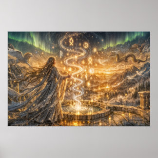 Póster Fantasía Ligera Impresionista Élfica Dorada