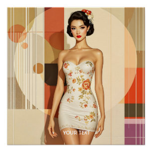 Póster Fantasía linda dama japonesa