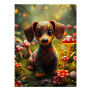 Póster Fantasía lindo Arte de Cachorro