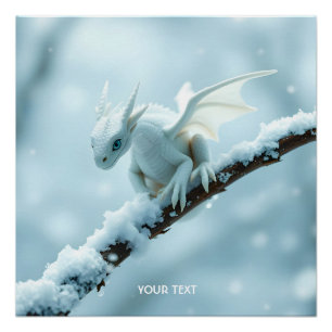 Póster Fantasía lindo Dragón de bebé blanco