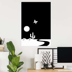 Póster Fantasia Luna Mariposa Negro/Blanco Desierto